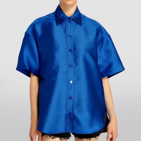 Sandro Manchester Oversized Silk Satin Shirt in Electric Blue Size: XL - Picture 1 of 15